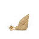 A side view of a sparkling gold plush toy, resembling the side profile of a star or comet. The texture is glittery and it has a golden boot at its end. The image captures the detailed craftsmanship of the plush.