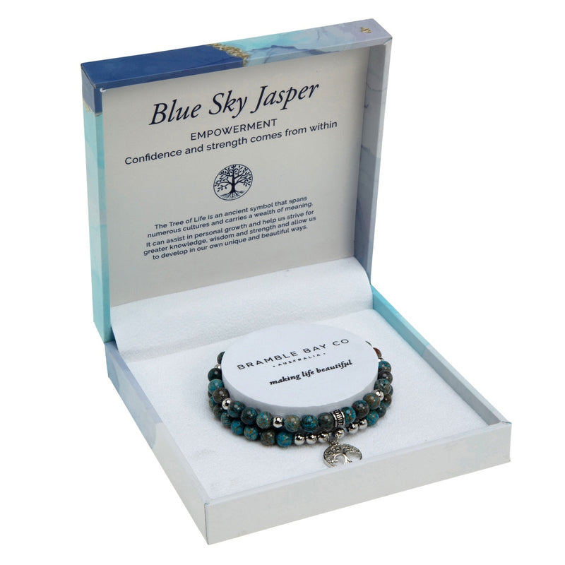 Bramble Bay - Tree of Life Duo Bracelet Set - Blue Sky Jasper Rhodium