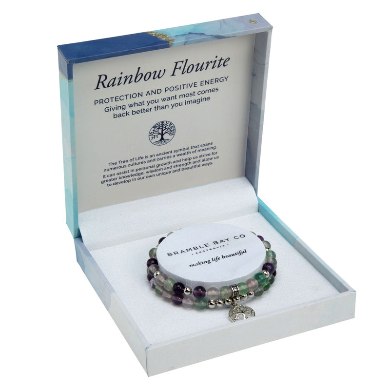 Bramble Bay - Tree of Life Duo Bracelet Set - Rainbow Flourite Rhodium