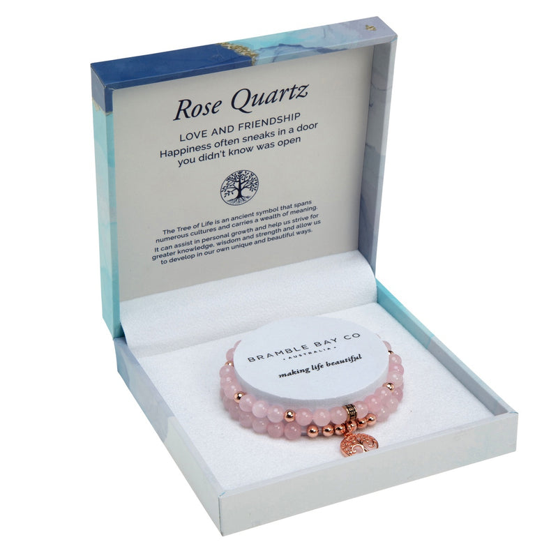 Bramble Bay - Tree of Life Duo Bracelet Set - Rose Quartz Rose Gold