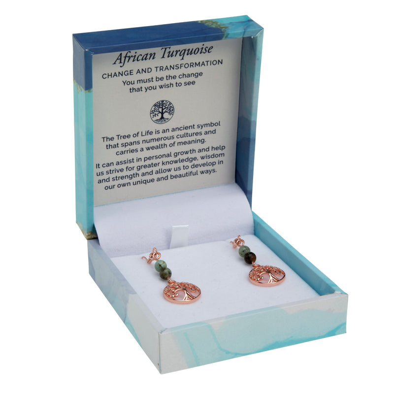 Bramble Bay - Tree of Life Duo Earrings - African Turquoise Rose Gold