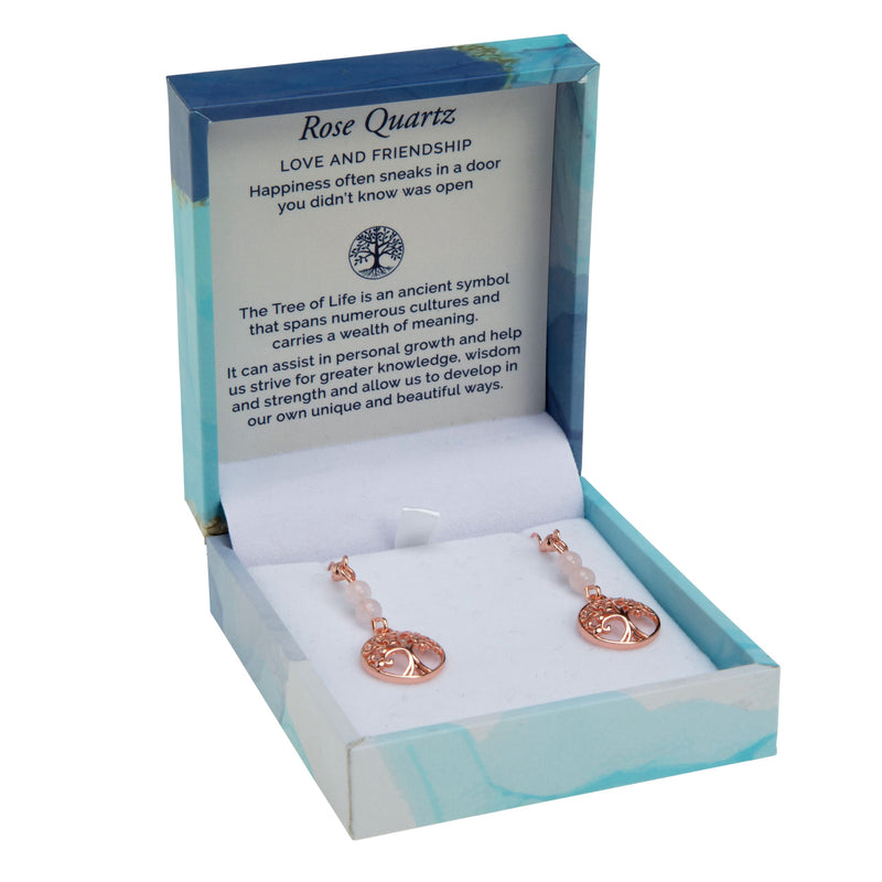 Bramble Bay - Tree of Life Duo Earrings - Rose Quartz Rose Gold