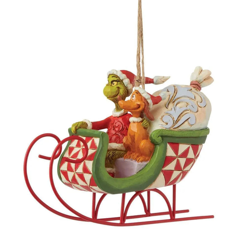Grinch by Jim Shore - Grinch and Max in Sleigh Hanging Ornament