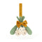 Features three cream-colored berries tied with a shimmering gold bow and a hanging loop. 