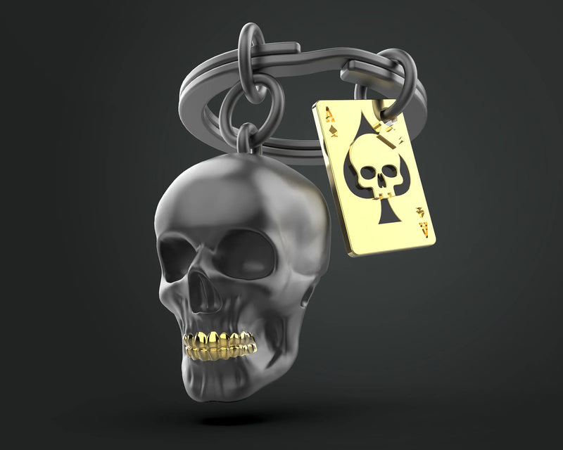 Metalmorphose - Keychain Black Skull & Playing Card