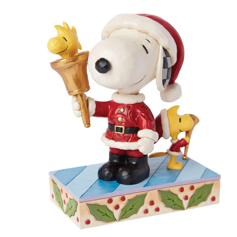 Peanuts by Jim Shore -  Santa Snoopy With Bell & Santa Woodstock With Horn