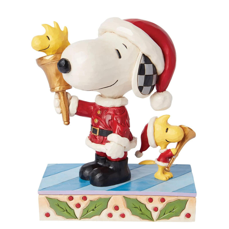 Peanuts by Jim Shore -  Santa Snoopy With Bell & Santa Woodstock With Horn