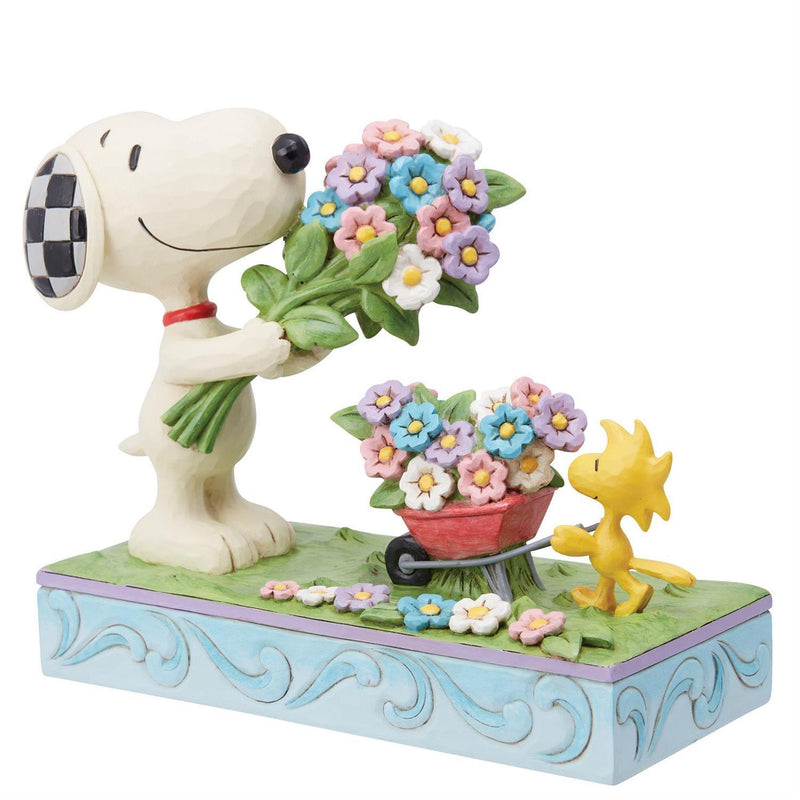 Peanuts by Jim Shore - Snoopy Picking Flowers & Woodstock Pushing Wheelbarrow