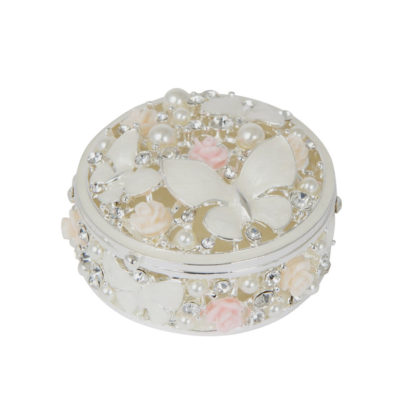 Russell Collection Giftware - Epoxy Trinket Box With Roses And Butterfly