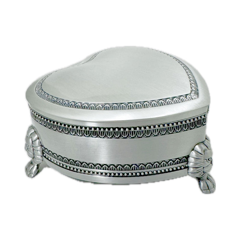 Russell Collection Giftware - Heart-Shaped Footed Jewellery Box Pewter Finish Large