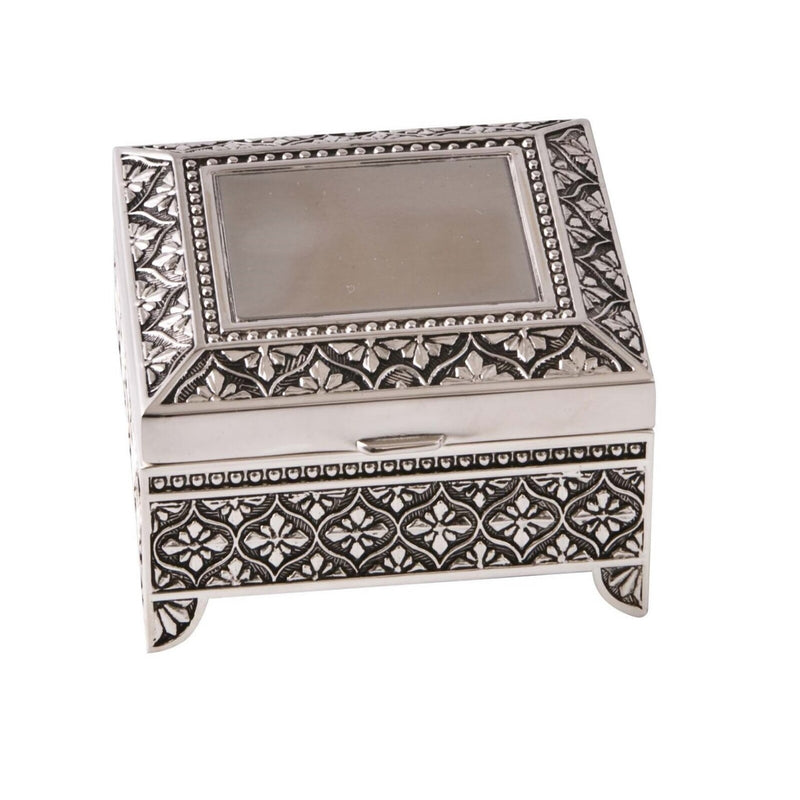 Russell Collection Silverplate Giftware - Square Jewellery Box With Leaf Pattern Small