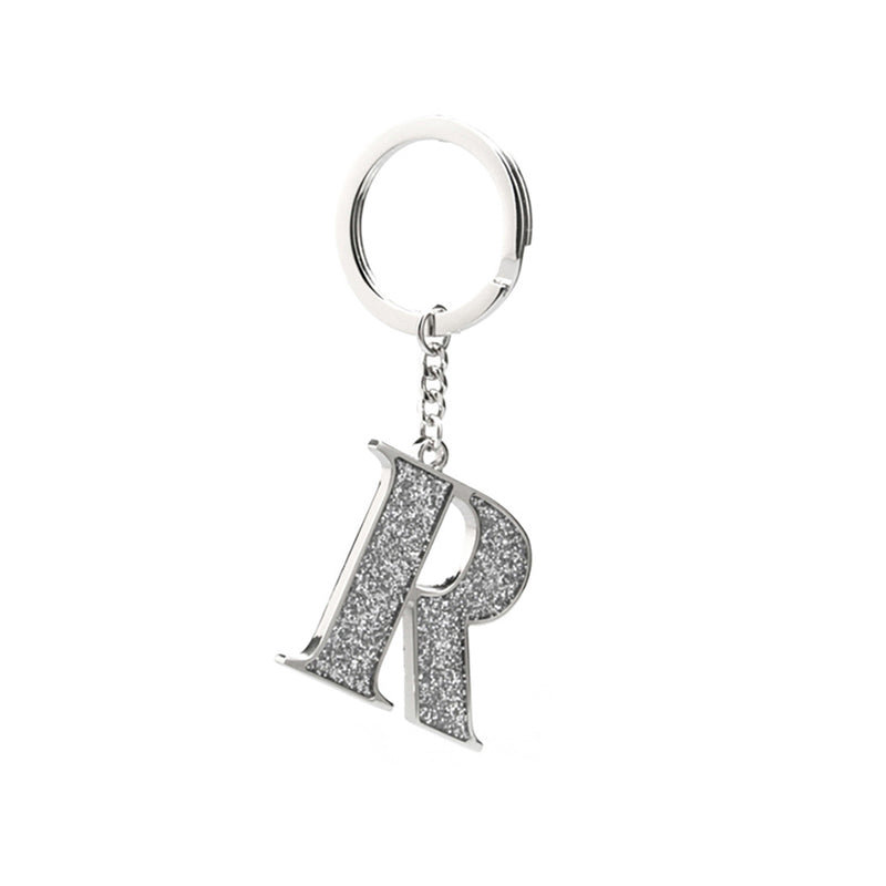 Whitehill Faux Silver Glitter Keyring "R"