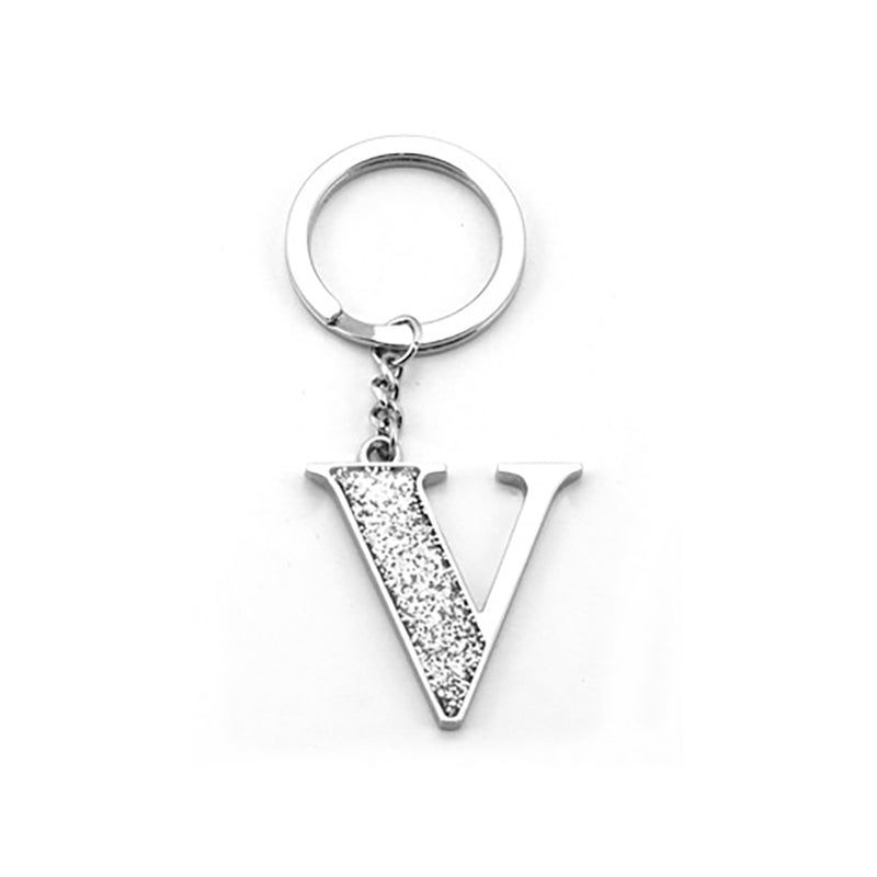 Whitehill Faux Silver Glitter Keyring "V"