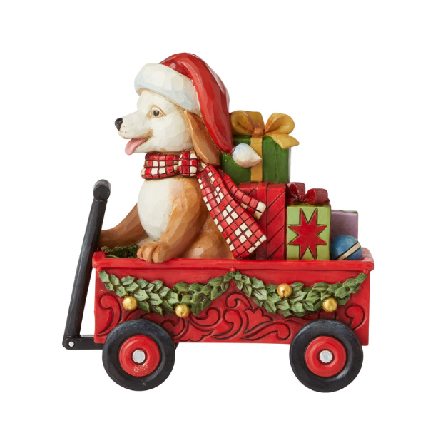 Country Living - 14cm/5.5" Christmas Dog in Wagon