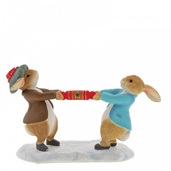Beatrix Potter Winter - Peter Rabbit and Benjamin Pulling a Cracker Figurine