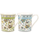 Two Queens Antique Floral Royale Mugs, Antique Floral Green and Antique Floral Blue designs. 