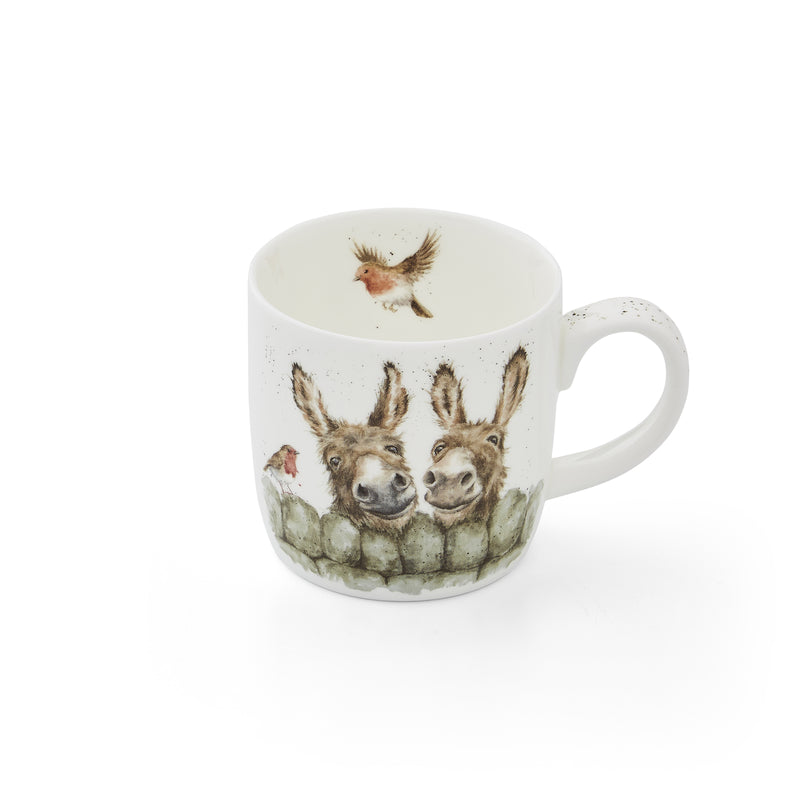 Royal Worcester Wrendale Designs Donkey Mug, two donkeys and birds 