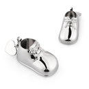 Whitehill Baby - Silver Plated Birth Record Shoe, features an engraving plate the fits on the sole of the shoe plus a detachable heart pendant.